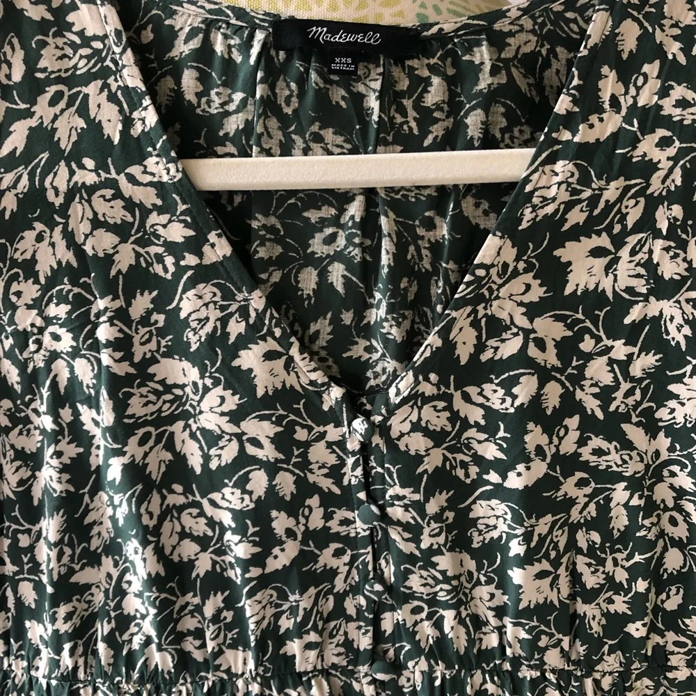 V-Neck, Button-Front Madewell Mini Dress in Forest Leaves, XXS - Picture 4 of 5